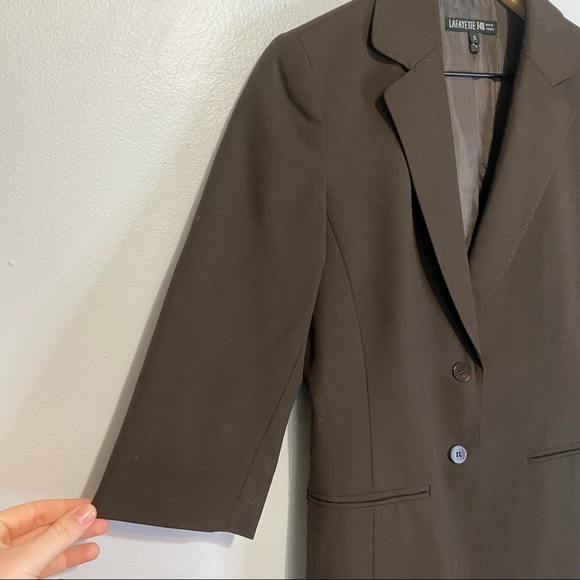 Lafayette 148 Brown Half Sleeve Two Button Wool Blazer Jacket Size 6 EUC - Picture 4 of 7